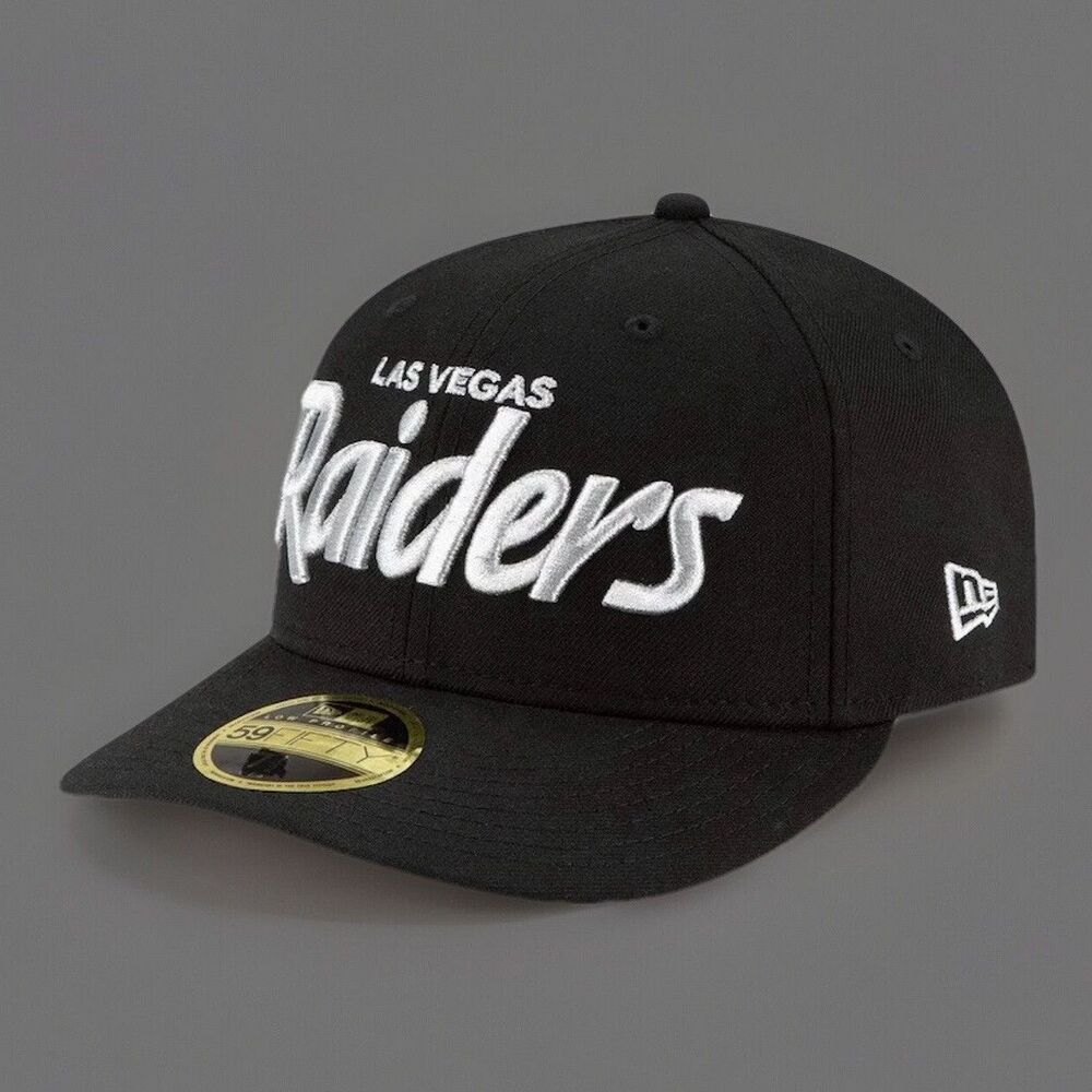NEW Las Vegas Raiders New Era Black Script Low Profile 59FIFTY Fitted 7 3/8